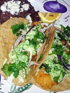A picture of Baja Style Fish Tacos with Cilantro Dressing.