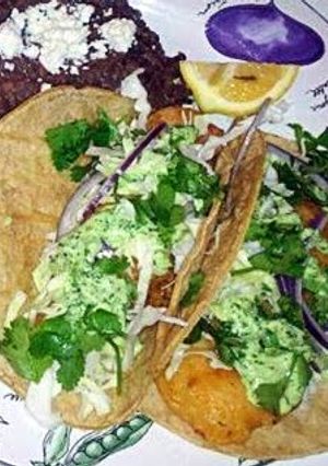 A picture of Baja Style Fish Tacos with Cilantro Dressing.