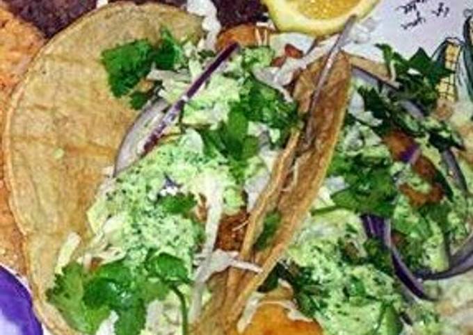 Baja Style  Fish Tacos with Cilantro Dressing