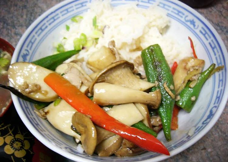 Recipe of Award-winning King Mushroom + Okra Stir-fry