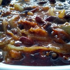 A picture of sanda's simple sausage beans.
