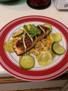A picture of Spicy-Sweet Salmon With Avocado Sauce.