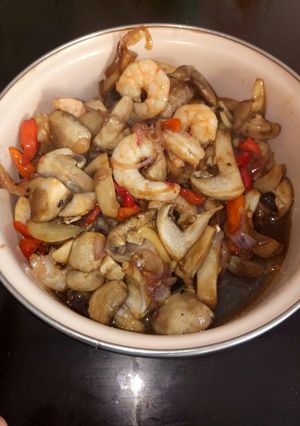 Foto resep Saos lada hitam udang jamur kancing