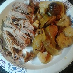 A picture of Roasted Apples Figs Pork and Cauliflower.