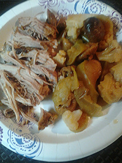 A picture of Roasted Apples Figs Pork and Cauliflower.