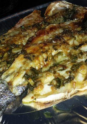 A picture of Sea Bass with Whiskey Sauce.