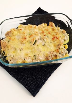Une photo de Gratin rapide de pâtes courgettes et thon