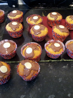 A picture of chocolate and coconut cakes.