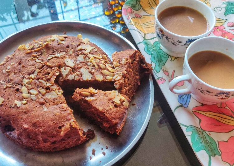 Eggless Banana Walnut Almond Cake