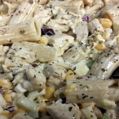 A picture of chicken pasta salad.