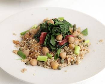 Update, Make Recipe CaperWalnut Quinoa with Sauted Swiss Chard Chickpeas and Scallions Practical Delicious