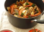 A picture of shrimp, fish, clam