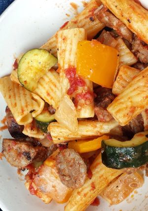 A picture of Sausage and Veggie Rigatoni.