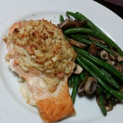 A picture of Stuffed Salmon w/ Crab and Shrimp.