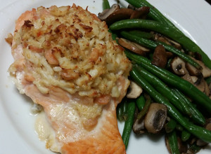 A picture of Stuffed Salmon w/ Crab and Shrimp.