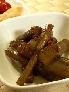 A picture of Stir Fried Burdock and Konnyaku.