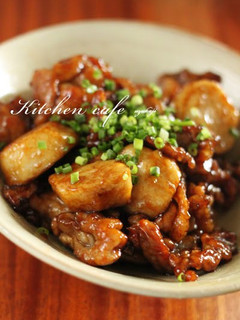 A picture of Teriyaki Taro Roots and Pork.