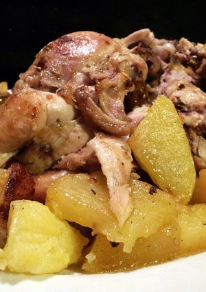 A picture of AMIEs Roasted CHICKEN with roasted POTATO.