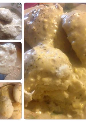 A picture of Egg Gravy and Biscuits.