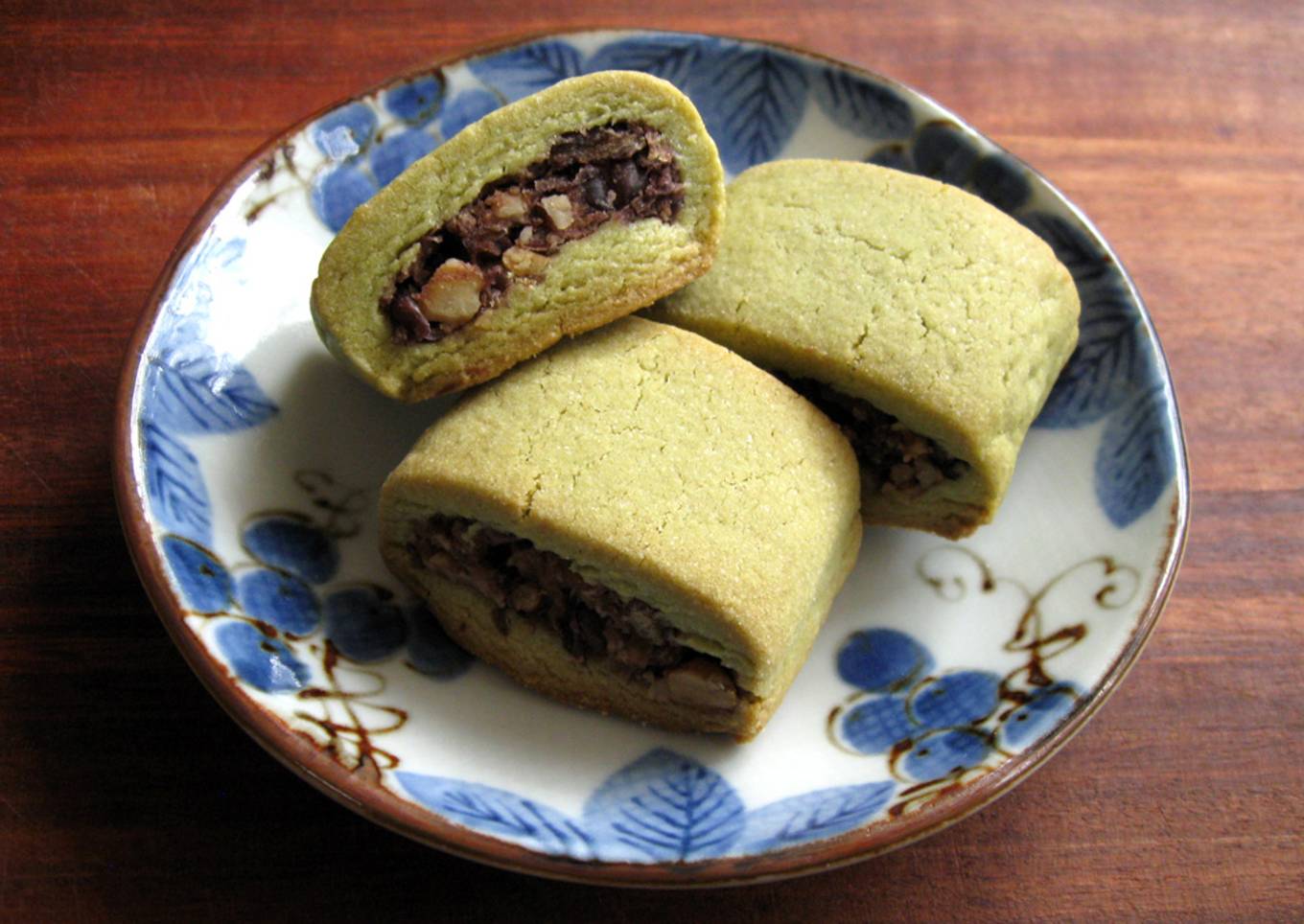 Azuki & Walnut Stuffed Matcha Cookies