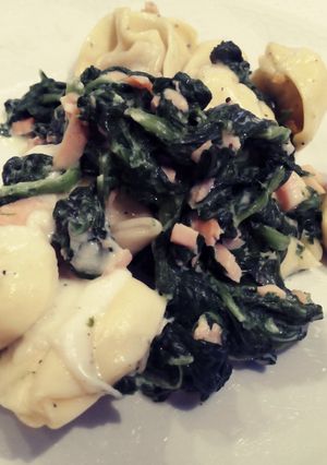 A picture of Smoked salmon and spinach.