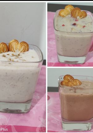 A picture of Banana smoothie in three different styles.