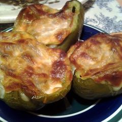 A picture of Philly cheesesteak stuffed bell peppers.