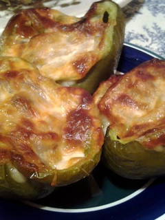 A picture of Philly cheesesteak stuffed bell peppers.