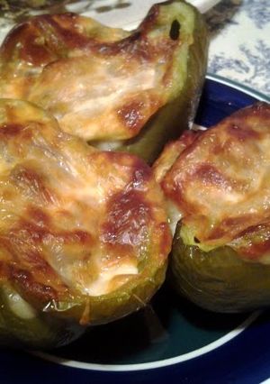 A picture of Philly cheesesteak stuffed bell peppers.