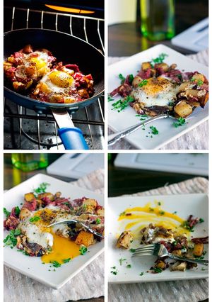 A picture of Corned Beef Hash and Eggs.