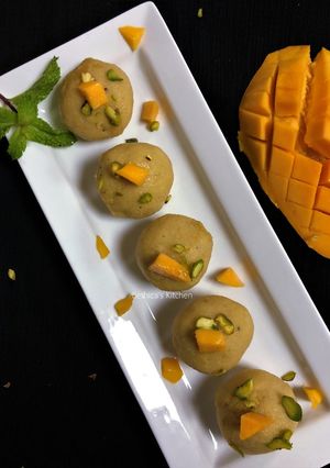 A picture of Mango Kesari Ladoo.