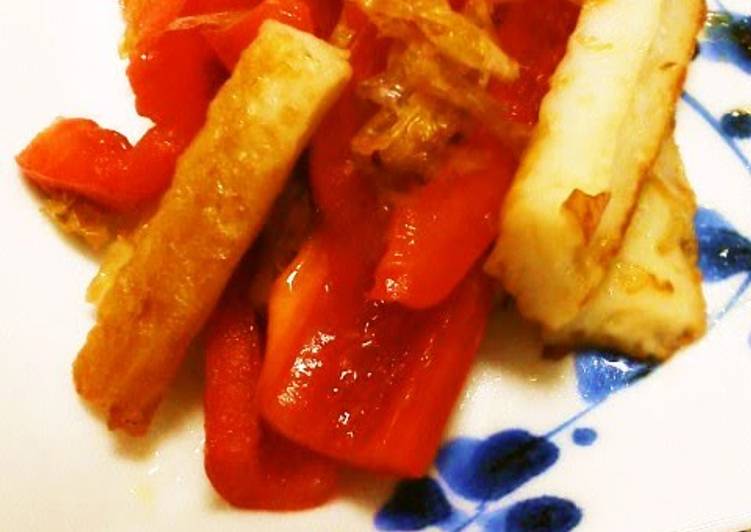 Easiest Way to Prepare Super Quick Homemade For Bentos ♪ Stir Fried Bell Pepper and Chikuwa with Bonito Flakes