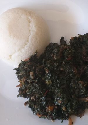 A picture of Spinach n ugali#authors marathon.