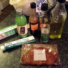 A picture of Sophie's amazing steak marinade & side..