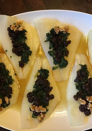 A picture of California Farm Sole in Saffron Butter Sauce.