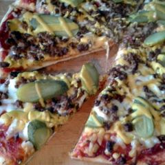 A picture of Vegetarian 'Cheeseburger' Pizza.