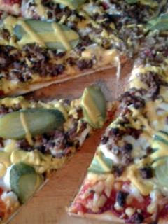 A picture of Vegetarian 'Cheeseburger' Pizza.