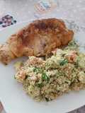 Pescado frito con ensalada de cous cous