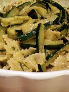 A picture of AMIEs FARFALLE & ZUCCHINI with PISTACHIO Nut & BASIL Sauce.