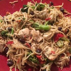 A picture of Chicken and Oil and Herb Pasta.
