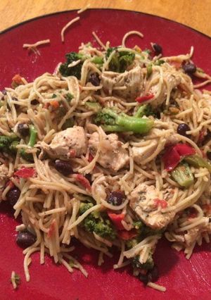 A picture of Chicken and Oil and Herb Pasta.