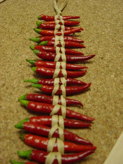 A picture of A Cute Way To Dry Red Chili Peppers.