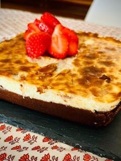 Una foto de Brownie cheesecake en freidora de aire