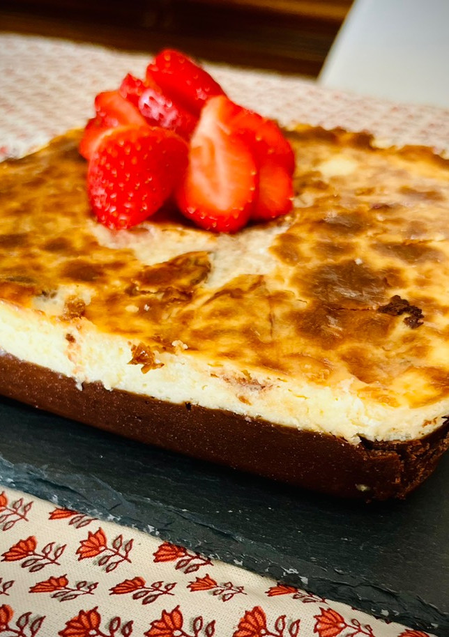 Una foto de Brownie cheesecake en freidora de aire