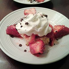 A picture of Strawberry Shortcake with Vanilla Ice Cream Cake.
