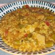 Arroz con presa y espárragos