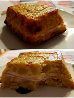 Una foto de Tortilla de patatas rellena de jamón y queso al horno