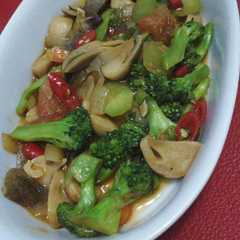 A picture of Brokoli Jamur Saus Tiram.