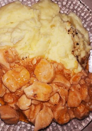 Édes savanyú csirkemell krumplipürével recept fotója