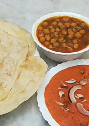 A picture of Halwa,Purri,Channa # Special Nashta Recipe.